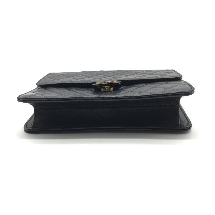 Chanel CC Logo Push Lock Lambskin Quilted Shoulder Bag Black — view 3