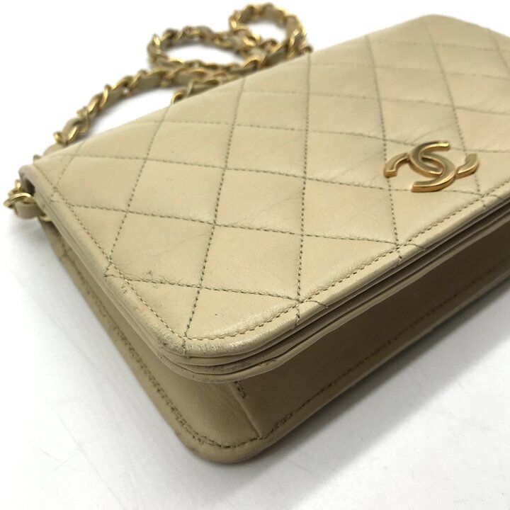 Chanel CC Logo Mini Quilted Lambskin Push Lock Chain Shoulder Bag Beige — view 5