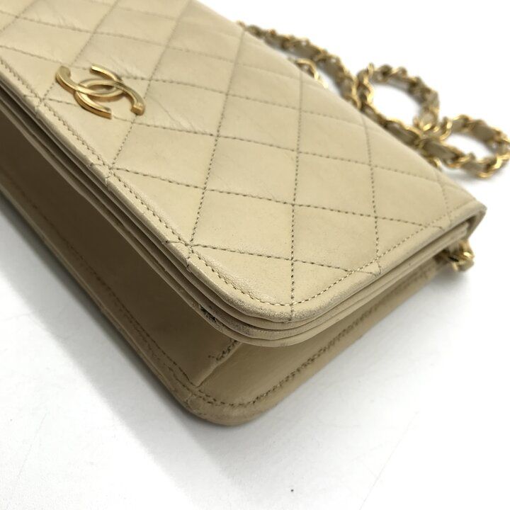 Chanel CC Logo Mini Quilted Lambskin Push Lock Chain Shoulder Bag Beige — view 4