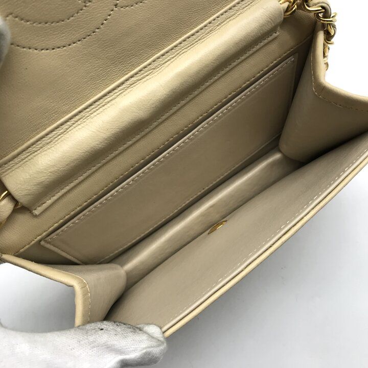 Chanel CC Logo Mini Quilted Lambskin Push Lock Chain Shoulder Bag Beige — view 8