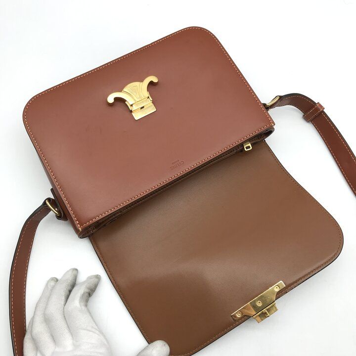 Celine Triomphe Leather Shoulder Bag Brown — view 7