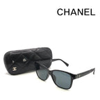 Chanel CC Logo Sunglasses Eyewear Black Silver