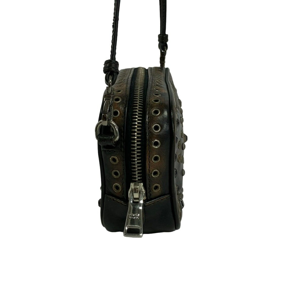 Prada Shoulder Bag Black Brown Eyelet Bijou Crossbody Leather — view 4