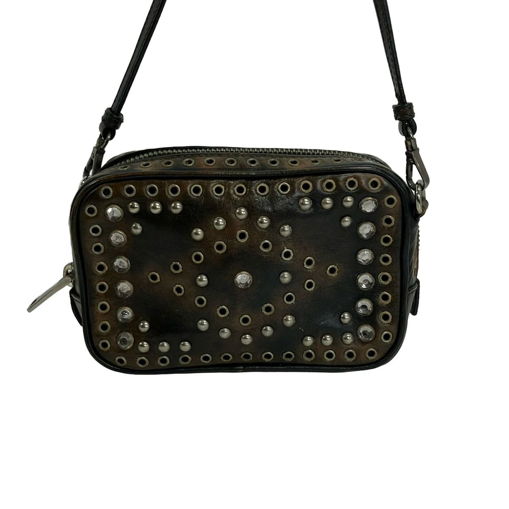 Prada Shoulder Bag Black Brown Eyelet Bijou Crossbody Leather — view 3
