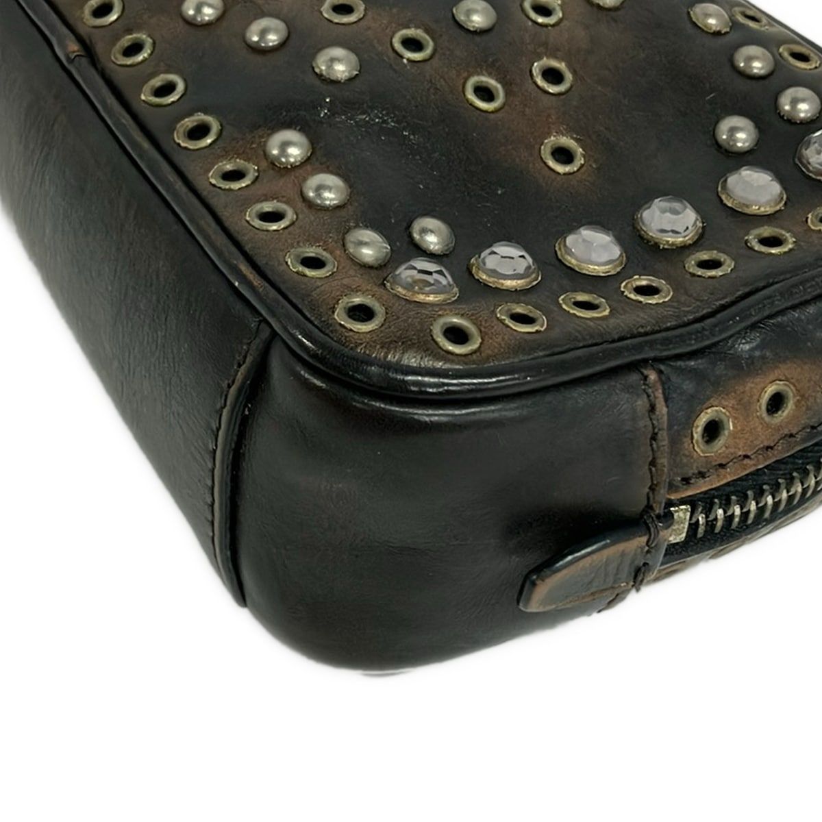 Prada Shoulder Bag Black Brown Eyelet Bijou Crossbody Leather — view 6