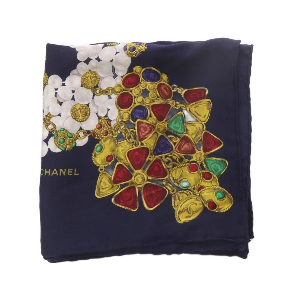 Chanel Scarf Pocket Square Border Pattern Navy — view 2