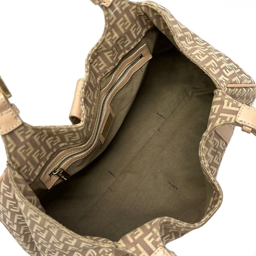 Fendi Tote Bag Zucchino Pattern Brown Ivory Beige Leather — view 7