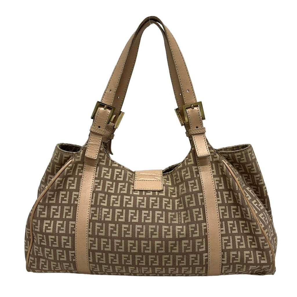 Fendi Tote Bag Zucchino Pattern Brown Ivory Beige Leather — view 3