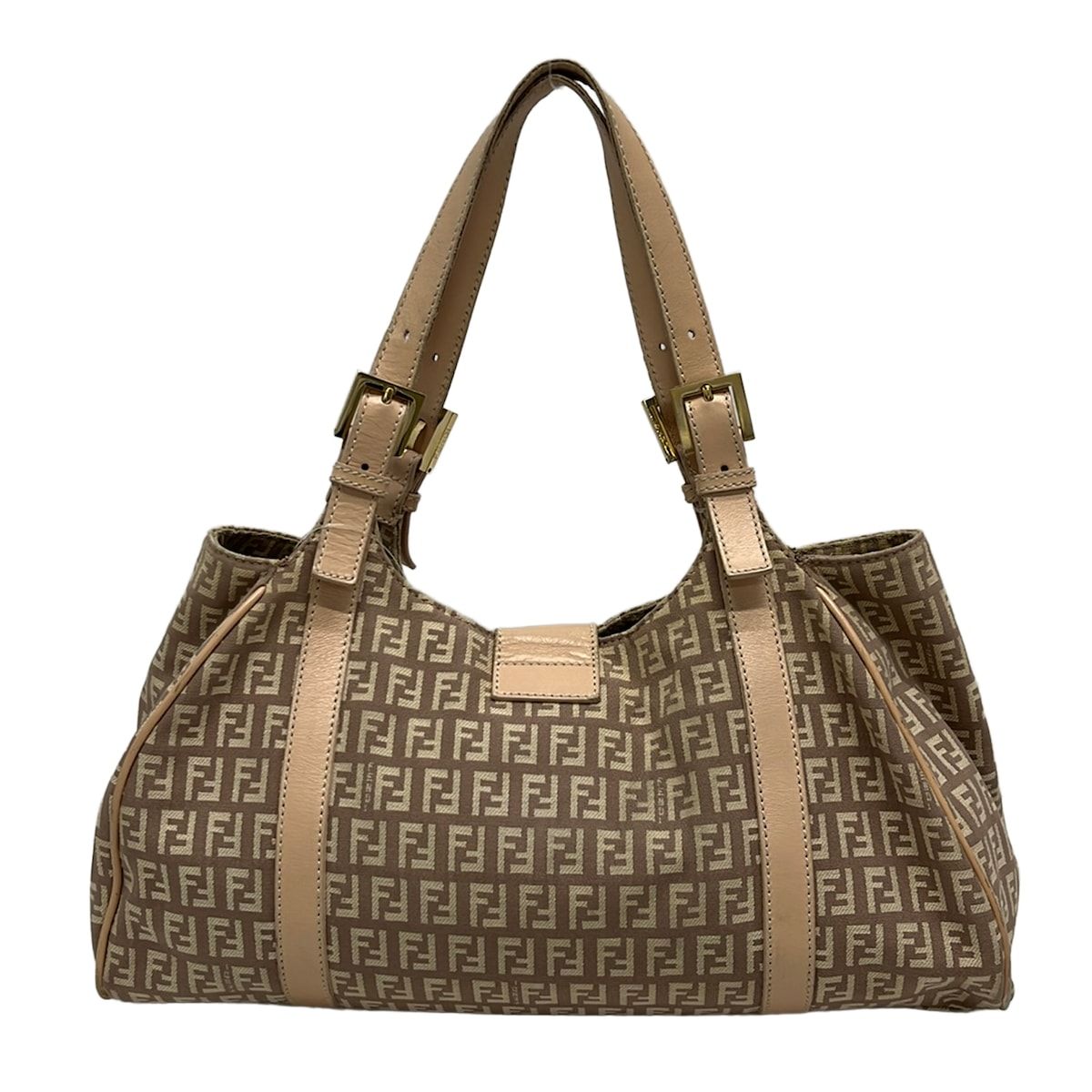 Fendi Tote Bag Zucchino Pattern Brown Ivory Beige Leather — view 3