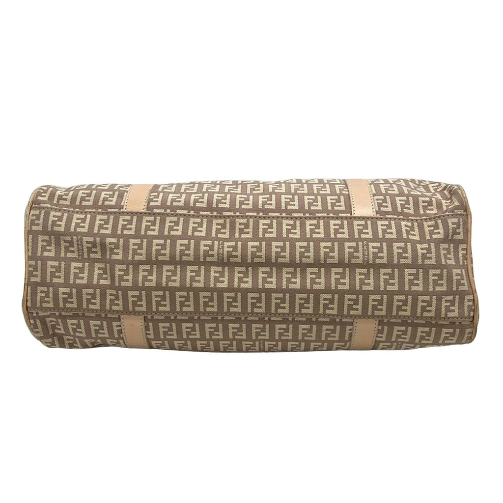 Fendi Tote Bag Zucchino Pattern Brown Ivory Beige Leather — view 5