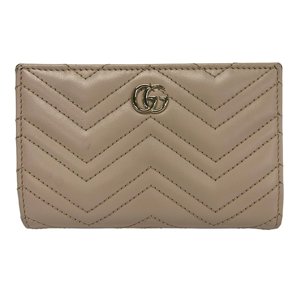 Gucci Bifold Wallet GG Marmont Beige Gold Leather