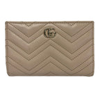 Gucci Bifold Wallet GG Marmont Beige Gold Leather