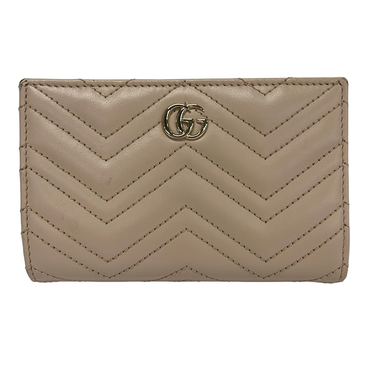 Gucci Bifold Wallet GG Marmont Beige Gold Leather