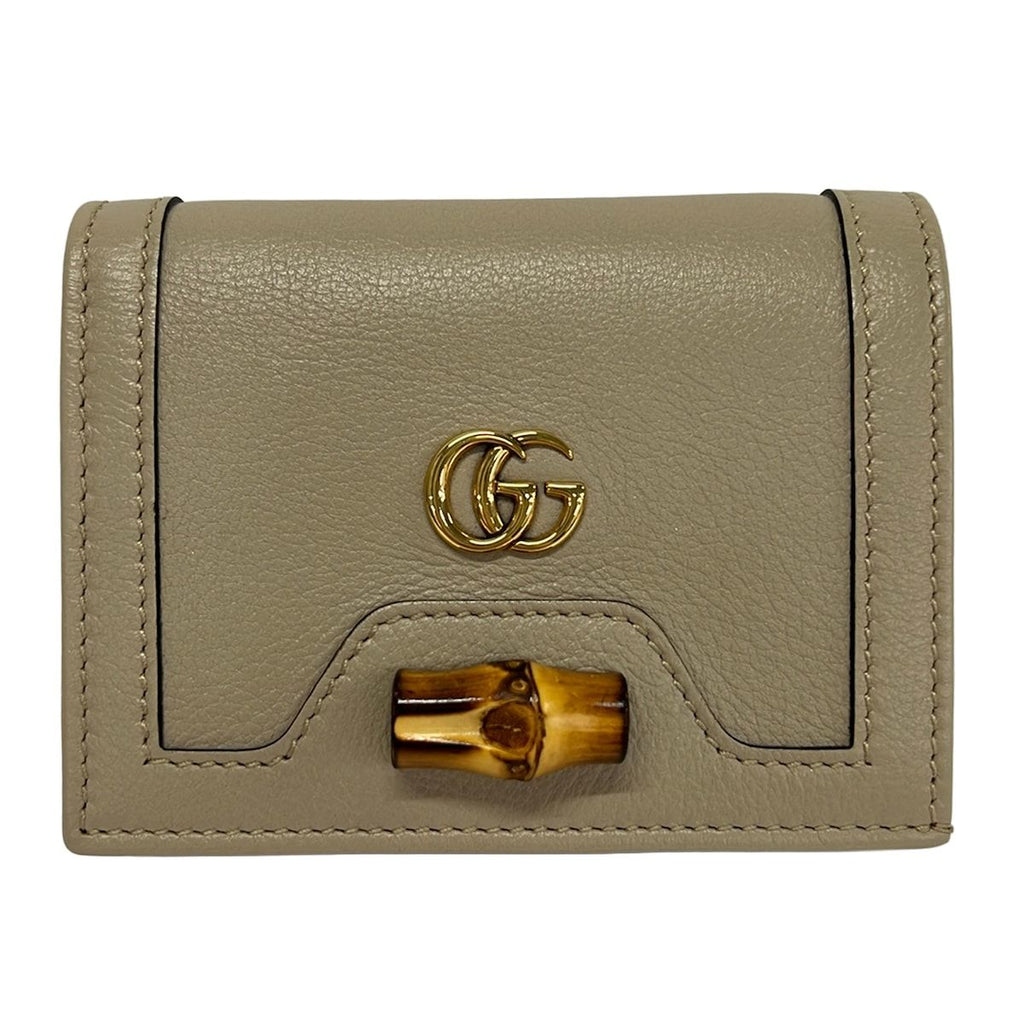 Gucci Bifold Wallet Diana Bamboo Beige Gold Leather