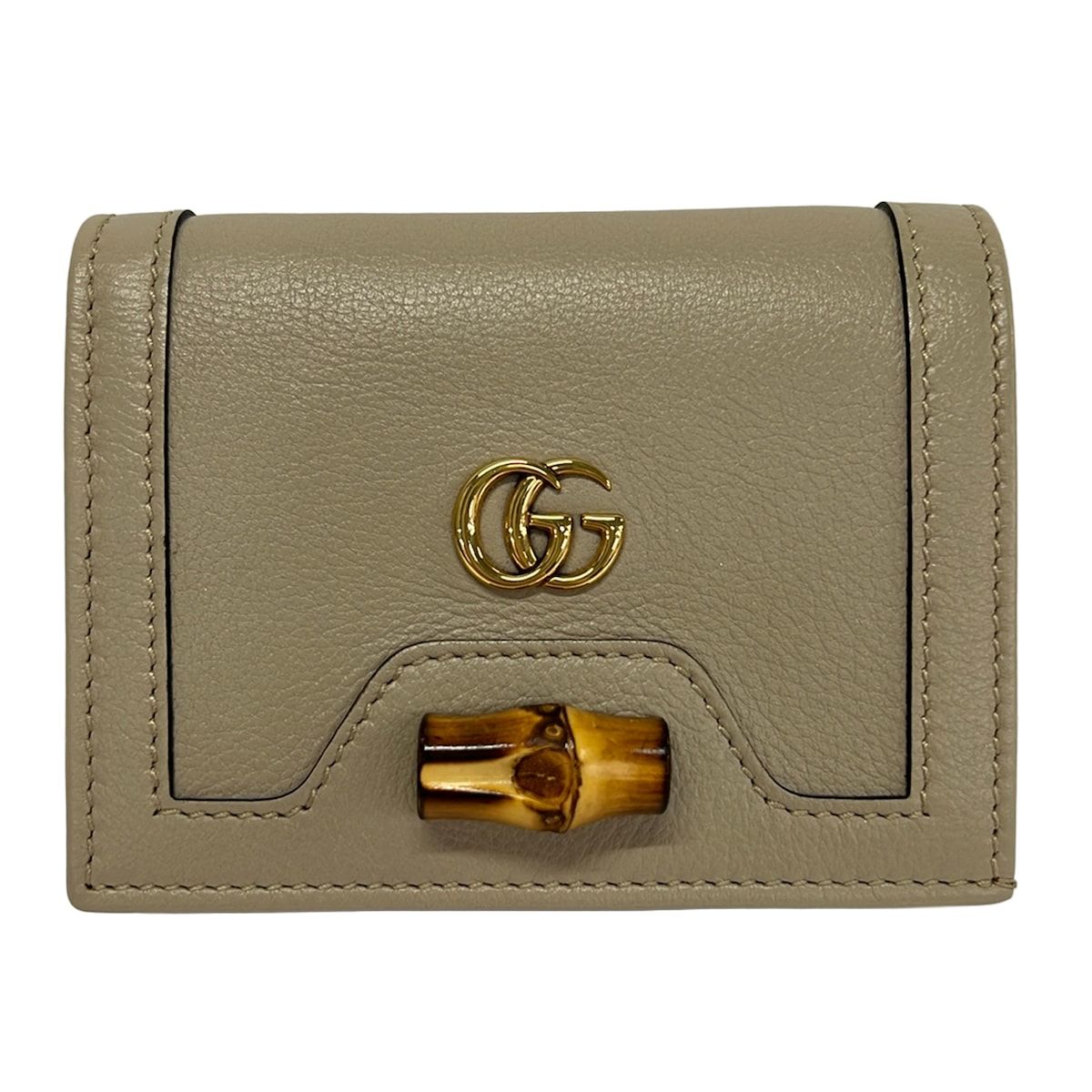 Gucci Bifold Wallet Diana Bamboo Beige Gold Leather