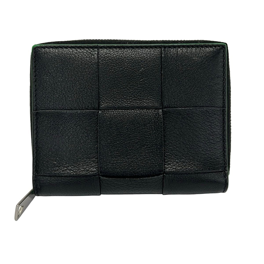 Bottega Veneta Billfold Cassette Black Green Zip Around Leather Wallet