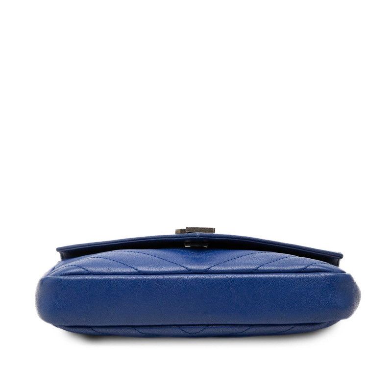 Saint Laurent YSL Logo Carre Mini Chain Shoulder Bag Blue Leather — view 3