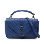 Saint Laurent YSL Logo Carre Mini Chain Shoulder Bag Blue Leather