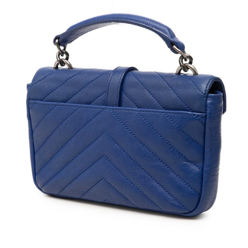 Saint Laurent YSL Logo Carre Mini Chain Shoulder Bag Blue Leather — view 2