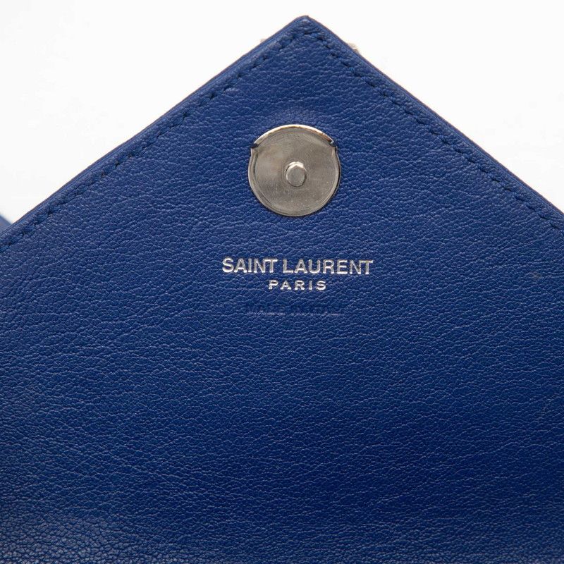 Saint Laurent YSL Logo Carre Mini Chain Shoulder Bag Blue Leather — view 5