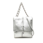 Prada Chain 2-Way Shoulder Bag Silver Leather