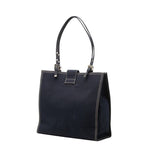 Fendi FF Logo Buckle Tote Shoulder Bag Navy Canvas — view 2