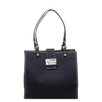 Fendi FF Logo Buckle Tote Shoulder Bag Navy Canvas