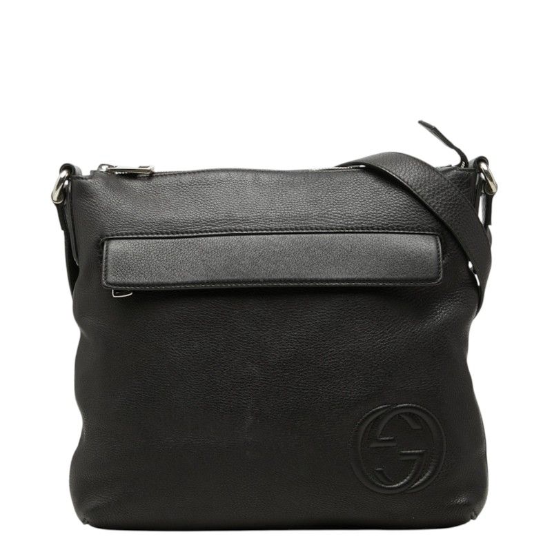 Gucci Interlocking G Crossbody Shoulder Bag Black Leather