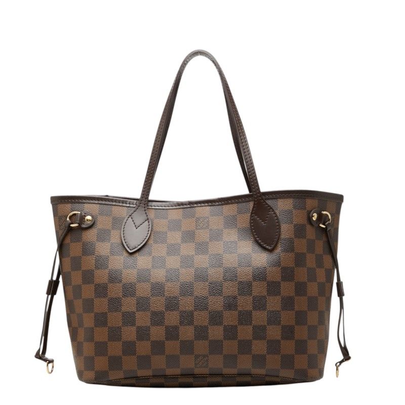 Louis Vuitton Damier Neverfull PM Tote Shoulder Bag Brown Cerise Red Leather