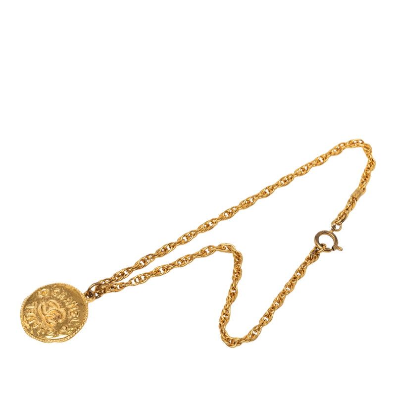 Chanel CC Logo Coin Motif Vintage Chain Pendant 93P Gold Plated — view 3
