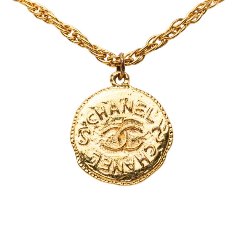 Chanel CC Logo Coin Motif Vintage Chain Pendant 93P Gold Plated