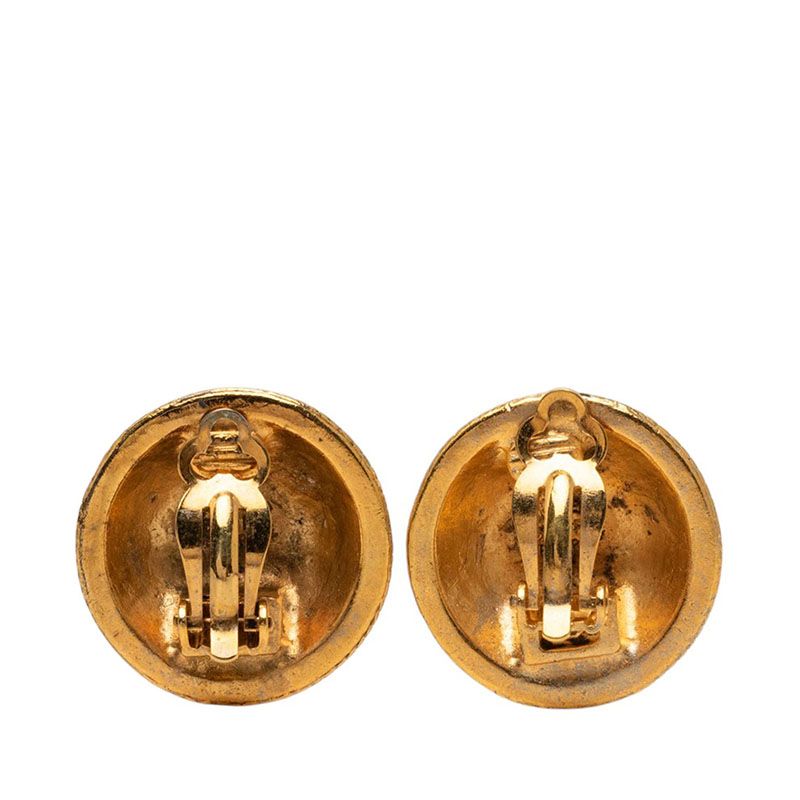 Chanel CC Logo Round Vintage Earrings 95P Gold Plated — view 2