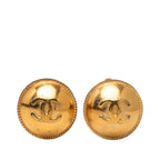 Chanel CC Logo Round Vintage Earrings 95P Gold Plated