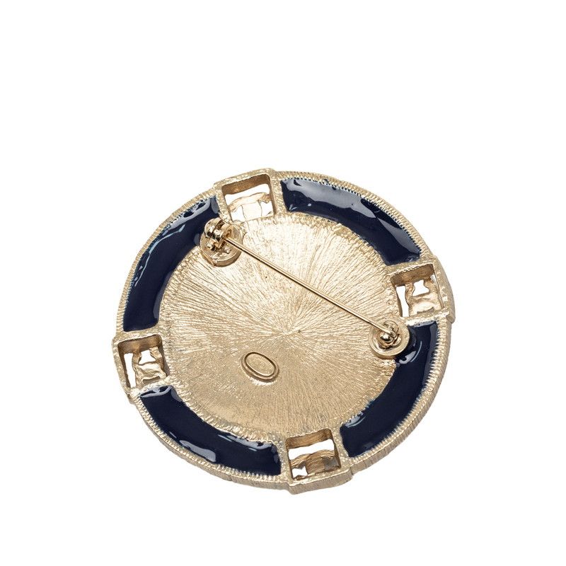 Chanel Cruise Line CC Logo Round Brooch Gold Blue Plated Faux Pearl — view 2