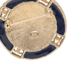 Chanel Cruise Line CC Logo Round Brooch Gold Blue Plated Faux Pearl — view 3