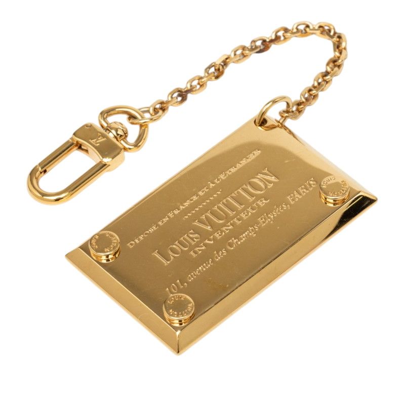 Louis Vuitton Logo Plate Mirror Key Holder Bag Charm Gold Plated