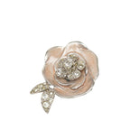 Chanel CC Logo Camellia Brooch 04P Silver Beige Metal Rhinestone