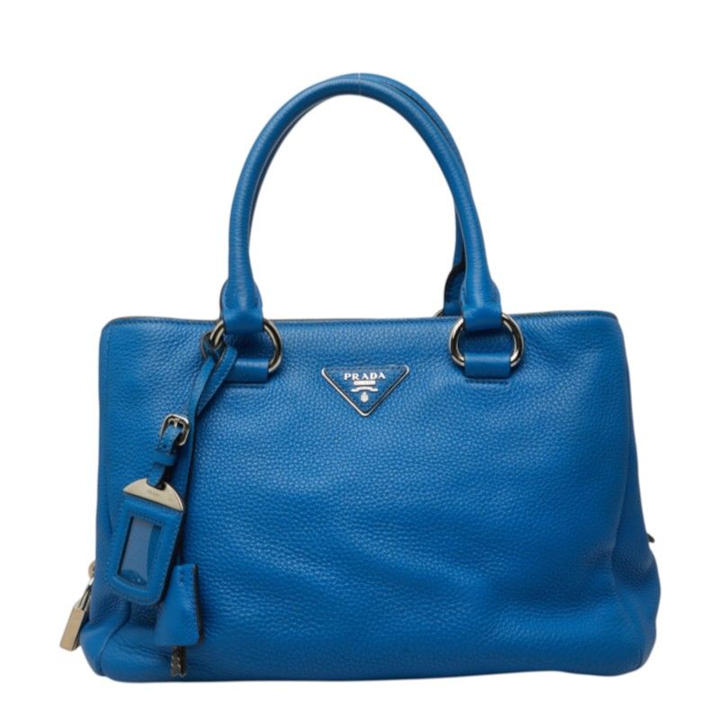 Prada Vitello Daino Tote Bag Blue Leather
