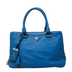 Prada Vitello Daino Tote Bag Blue Leather