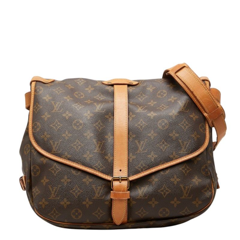 Louis Vuitton Monogram Saumur 35 Crossbody Shoulder Bag Brown Leather