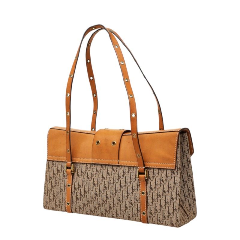Dior Trotter Street Chic Shoulder Bag Beige Brown Canvas Leather — view 2