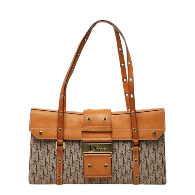 Dior Trotter Street Chic Shoulder Bag Beige Brown Canvas Leather
