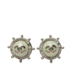 Chanel CC Logo Earrings 05A Silver Green Metal Rhinestone