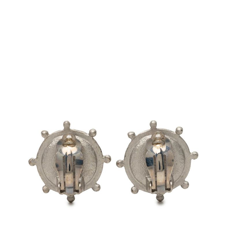 Chanel CC Logo Earrings 05A Silver Green Metal Rhinestone — view 2