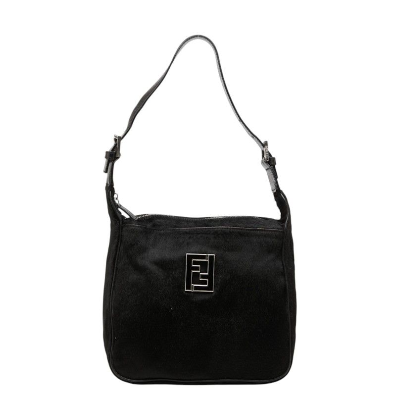 Fendi FF Logo Bag Black Calf Hair Leather