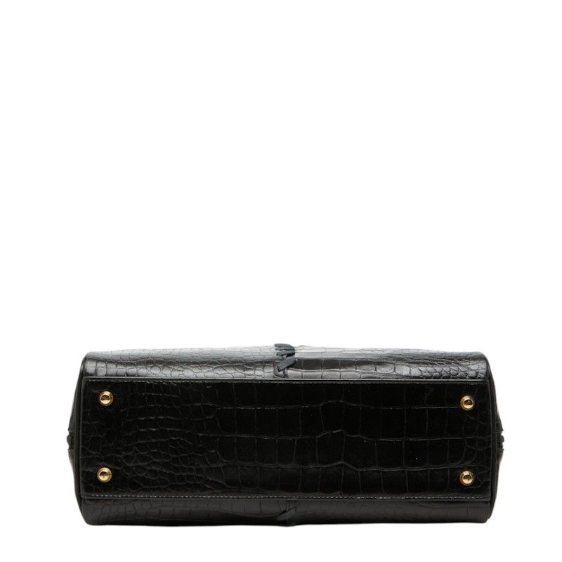 Saint Laurent Logo Croco Embossed Handbag Black Leather — view 3