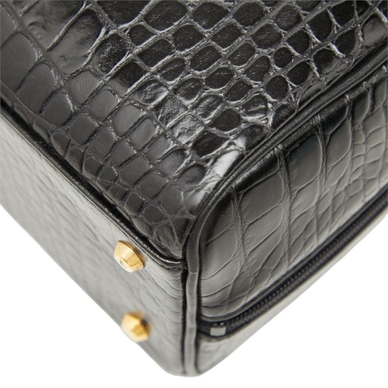 Saint Laurent Logo Croco Embossed Handbag Black Leather — view 6