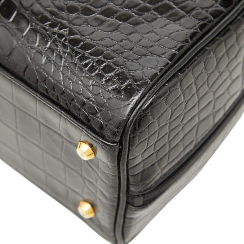 Saint Laurent Logo Croco Embossed Handbag Black Leather — view 4