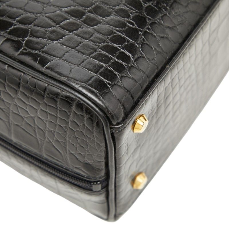 Saint Laurent Logo Croco Embossed Handbag Black Leather — view 5
