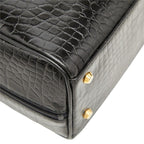 Saint Laurent Logo Croco Embossed Handbag Black Leather — view 5